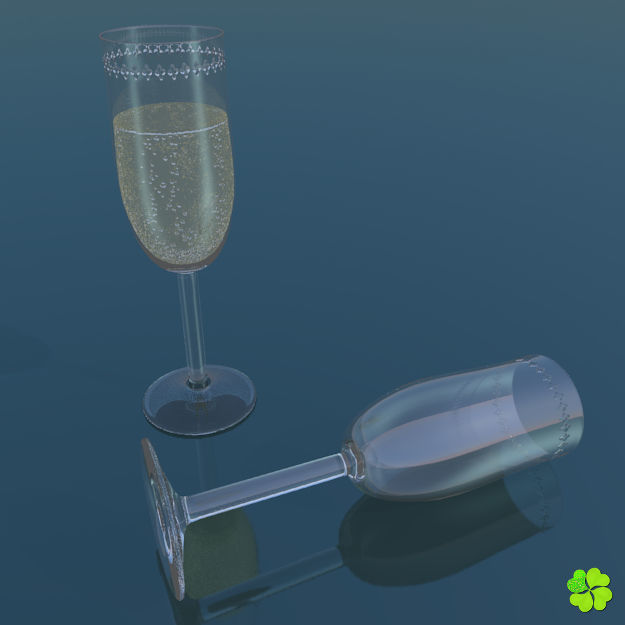 Glass of champagne low poly Low-poly 3D model_8