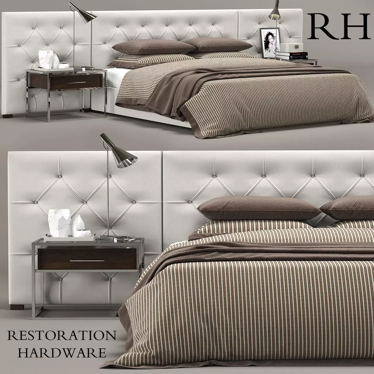 Restoration Hardware Modern custom diamond tufted fabric hed 3D model_0