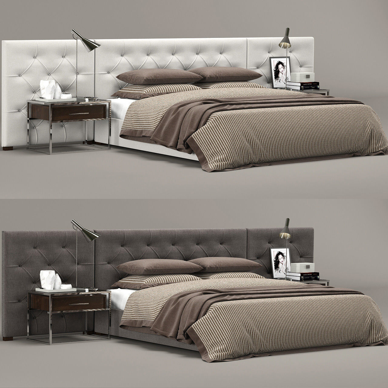 Restoration Hardware Modern custom diamond tufted fabric hed 3D model_3