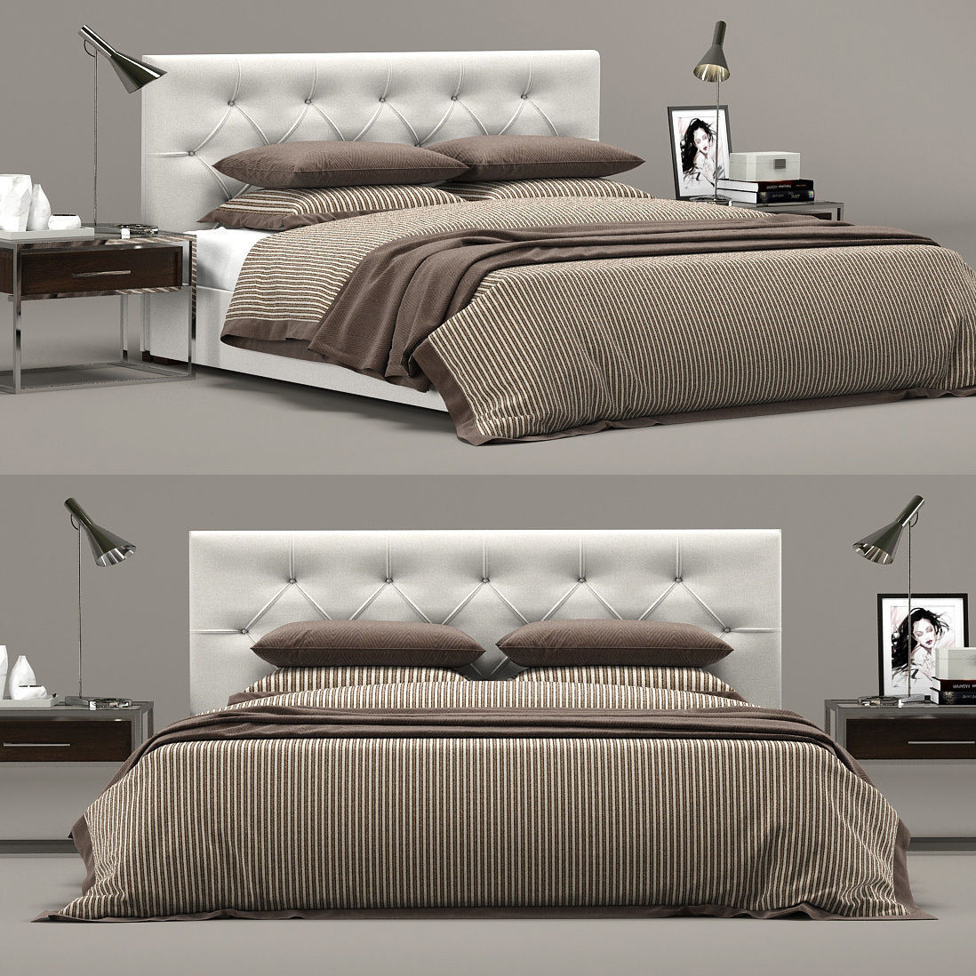 Restoration Hardware Modern custom diamond tufted fabric hed 3D model_2