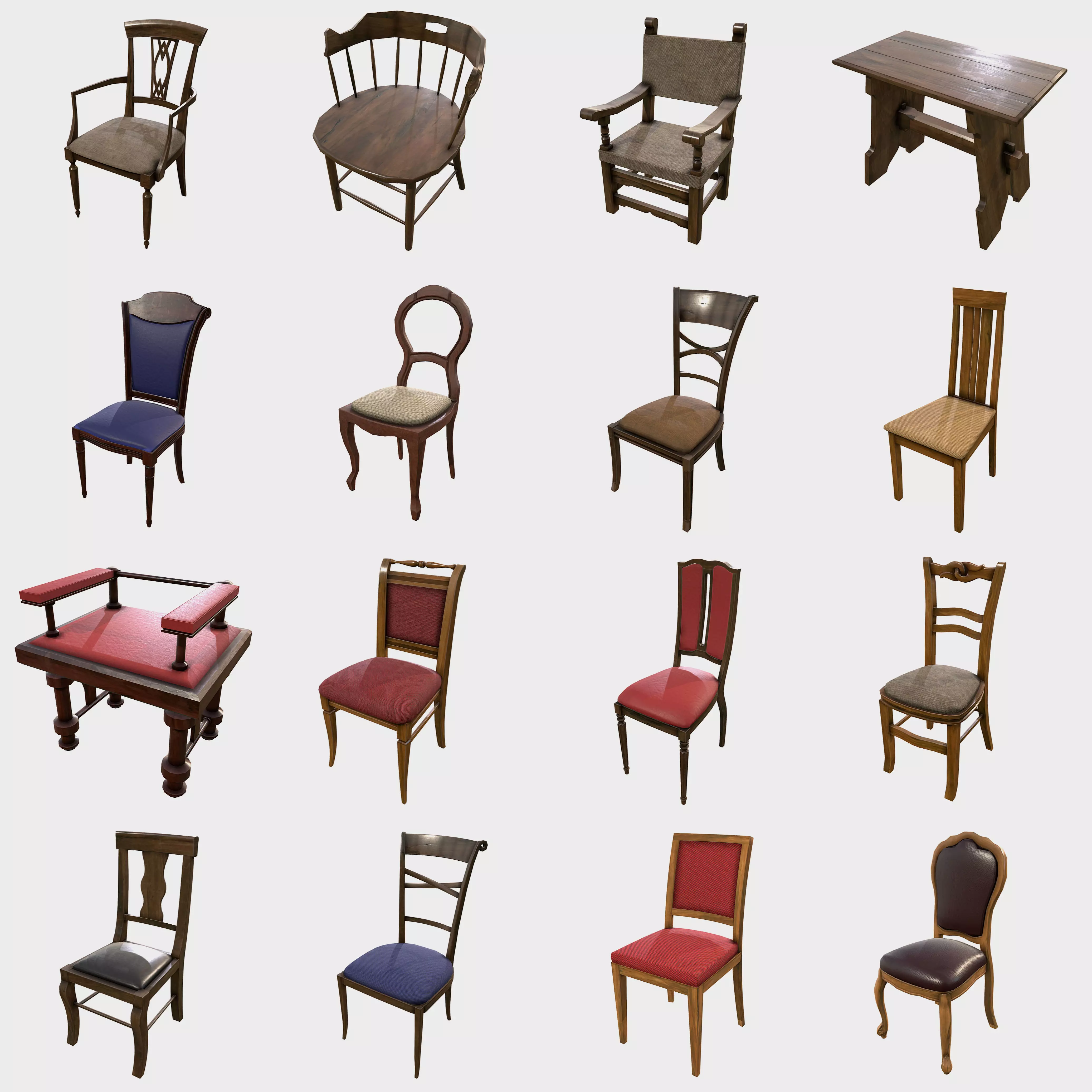 Chair Collection - Chairs Pack Low-poly 3D model_0
