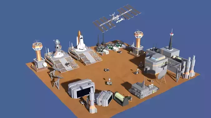 Low Poly Cartoony Space Colony Pack Low-poly 3D model
