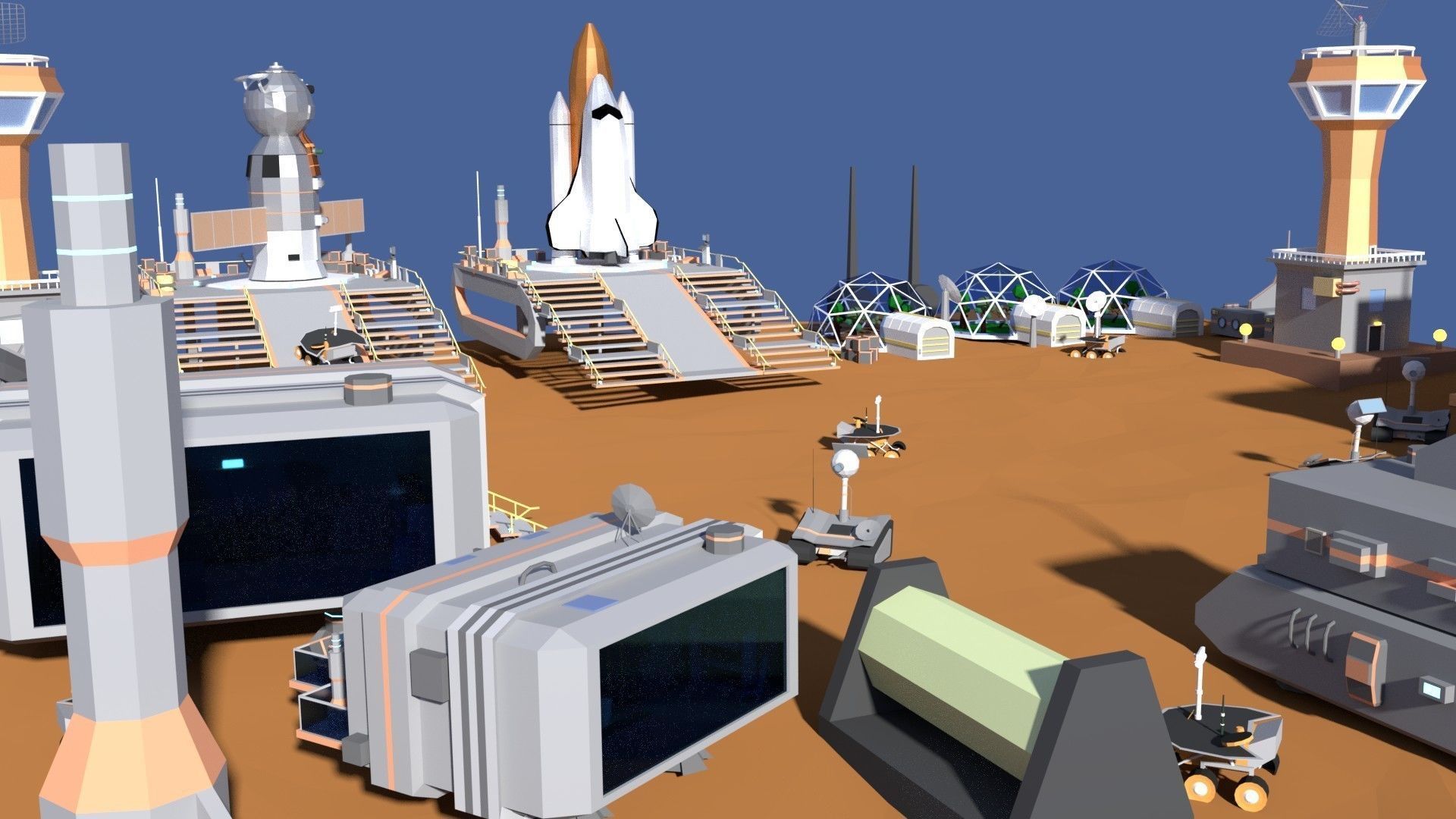 Low Poly Cartoony Space Colony Pack Low-poly 3D model_4