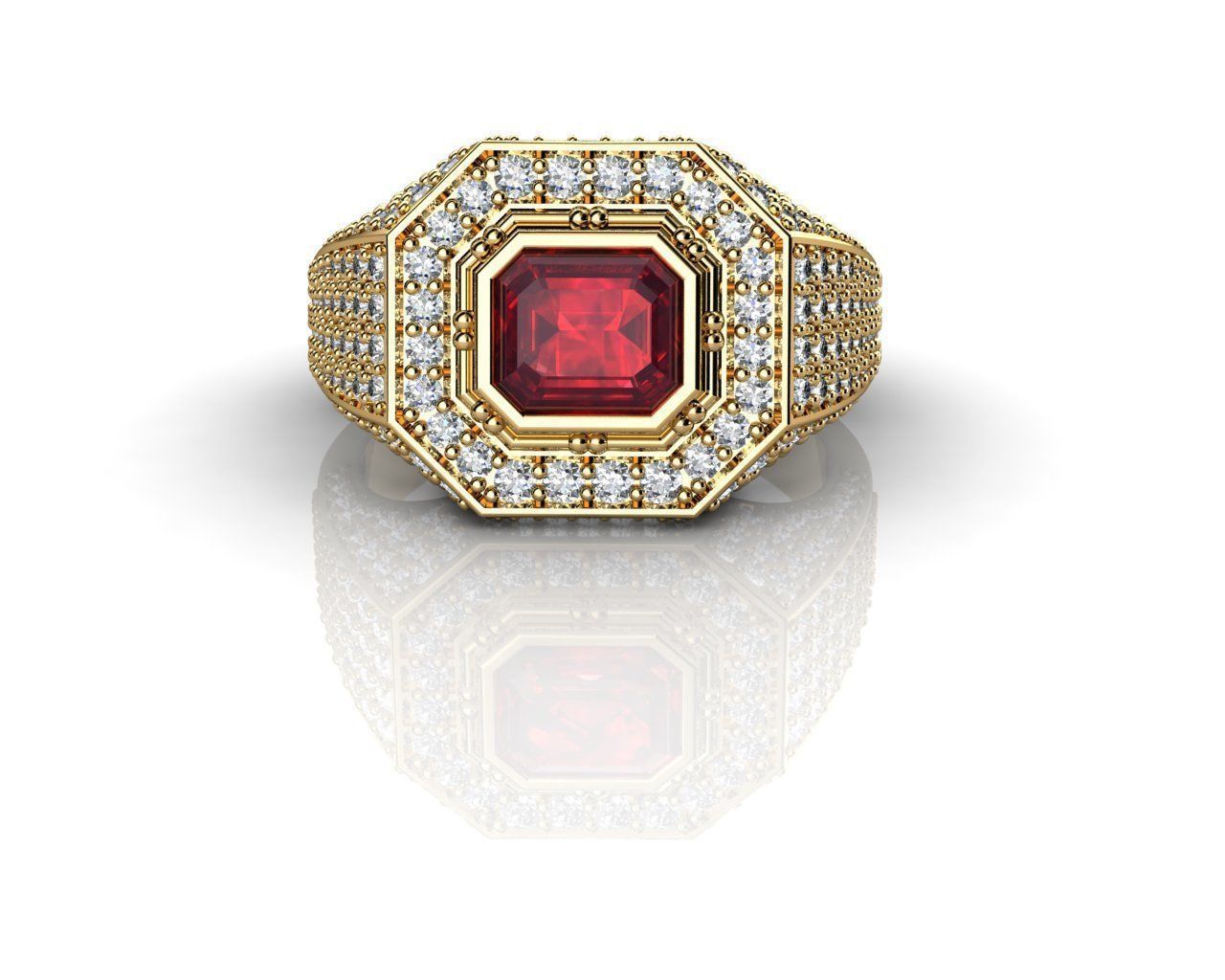 Ruby Yellow Gold Rings for Men 3D print model_3