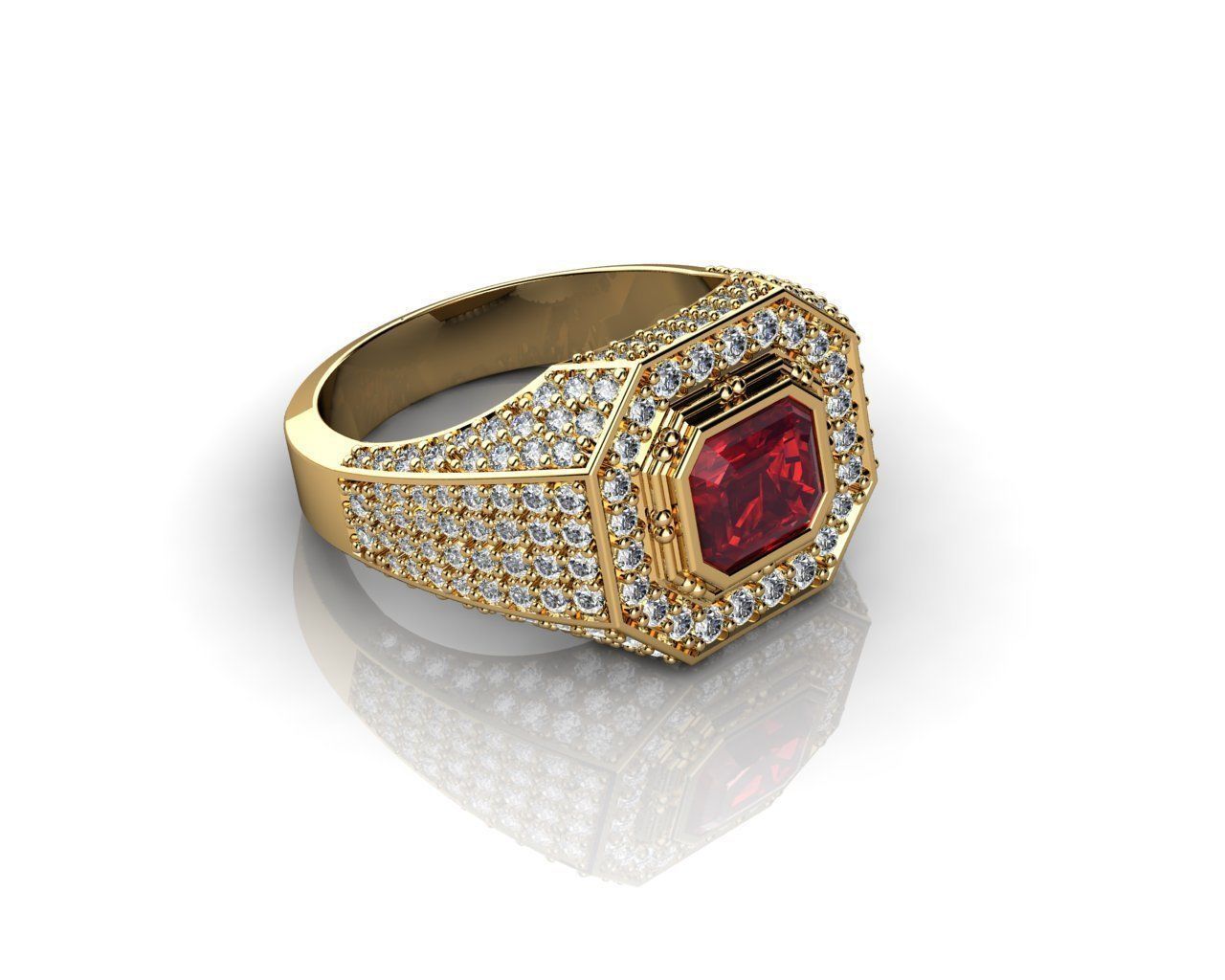 Ruby Yellow Gold Rings for Men 3D print model_4