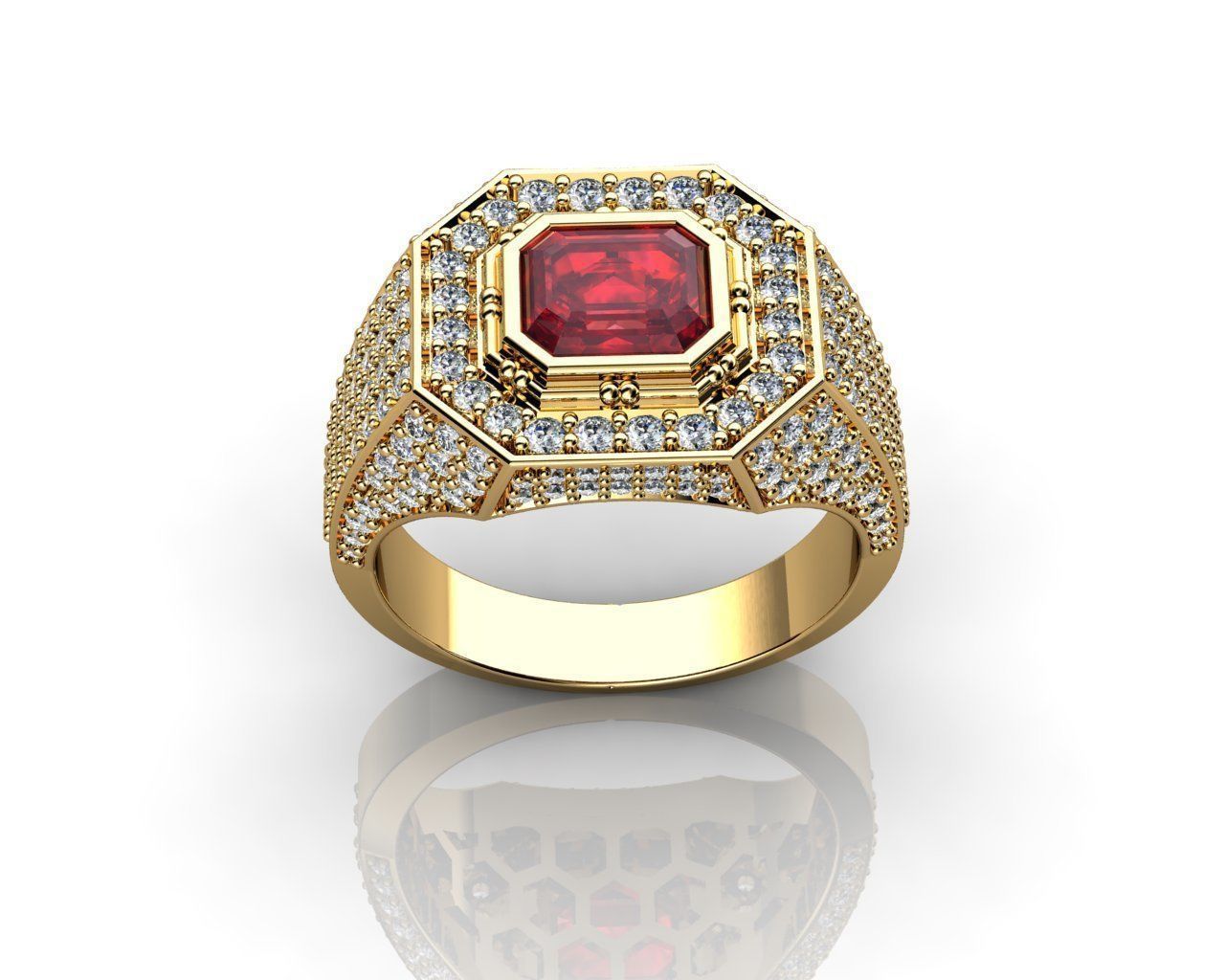 Ruby Yellow Gold Rings for Men 3D print model_1
