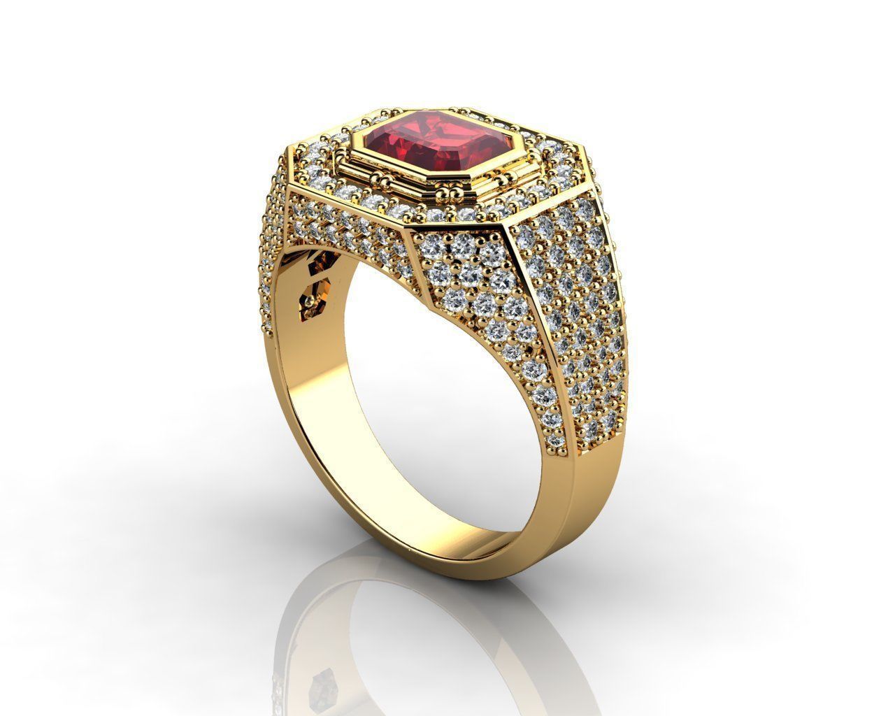 Ruby Yellow Gold Rings for Men 3D print model_2