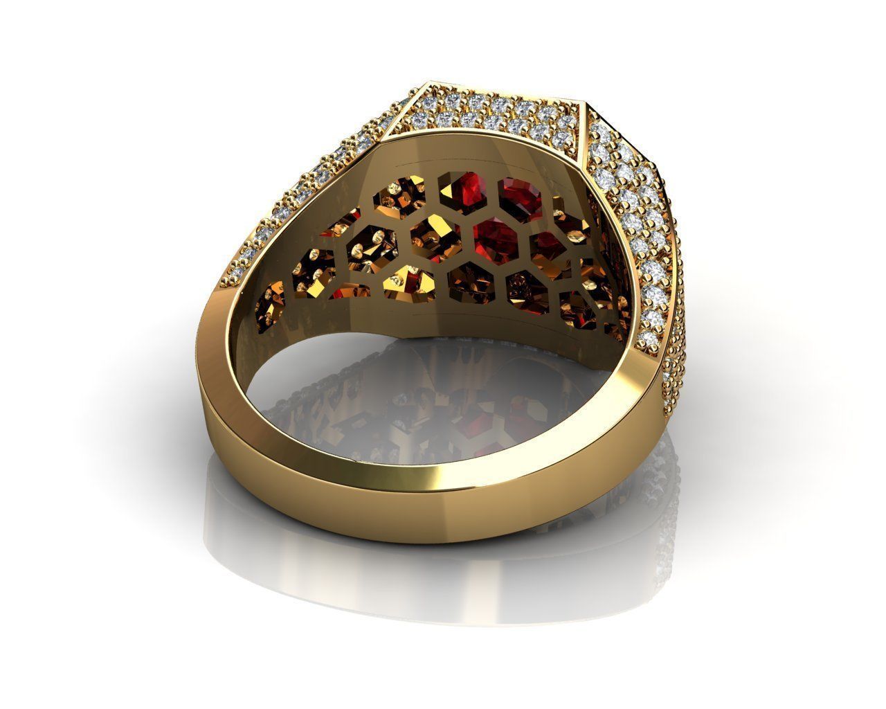 Ruby Yellow Gold Rings for Men 3D print model_6