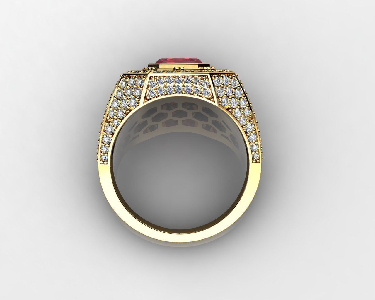Ruby Yellow Gold Rings for Men 3D print model_5