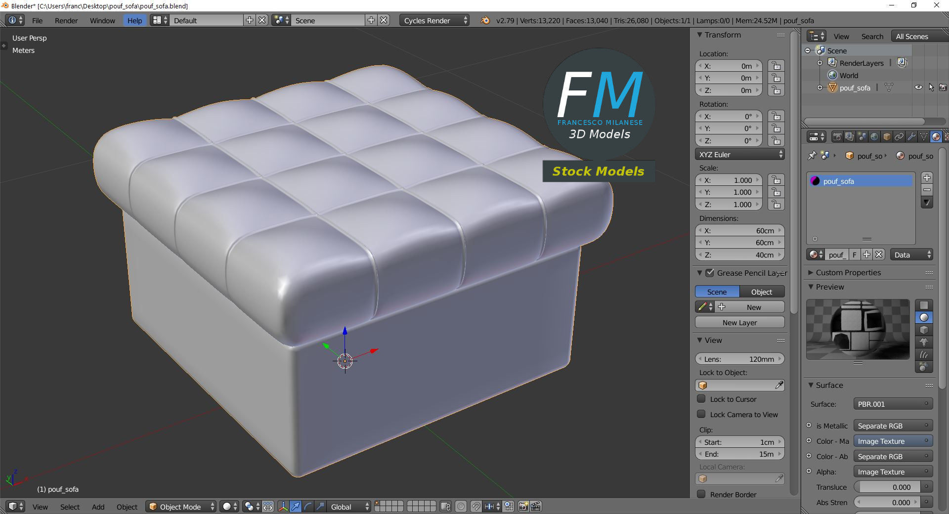 Pouf sofa 3D model_9