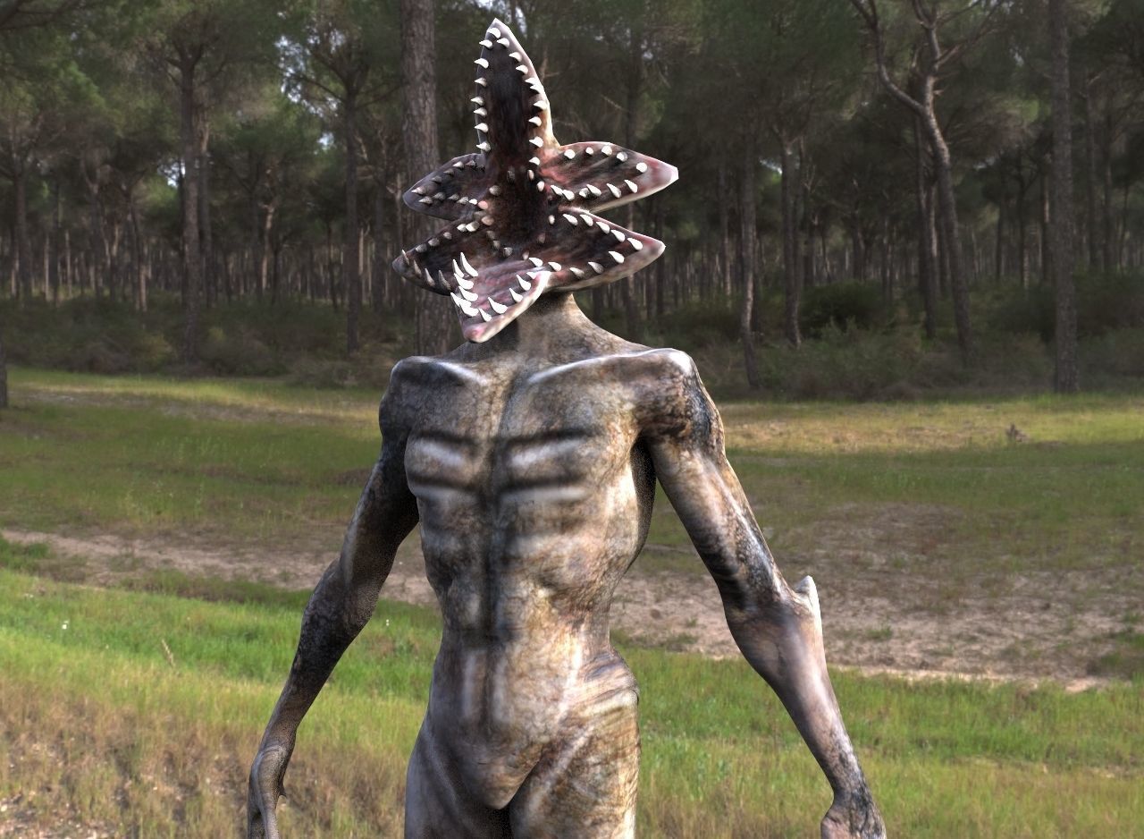 Demogorgon alien creature with horns and claws Low-poly 3D model_3