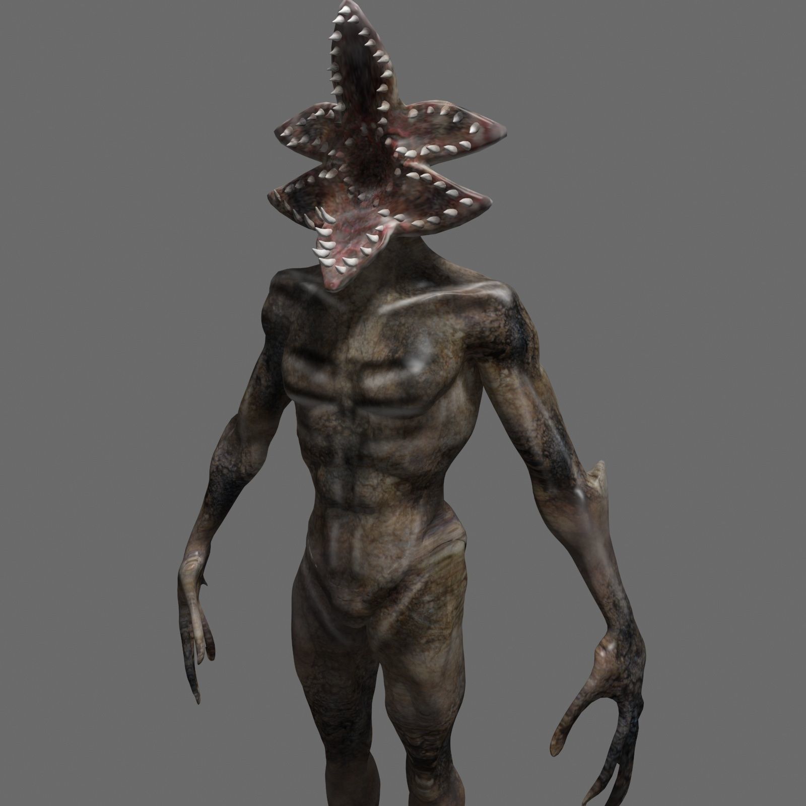 Demogorgon alien creature with horns and claws Low-poly 3D model_5