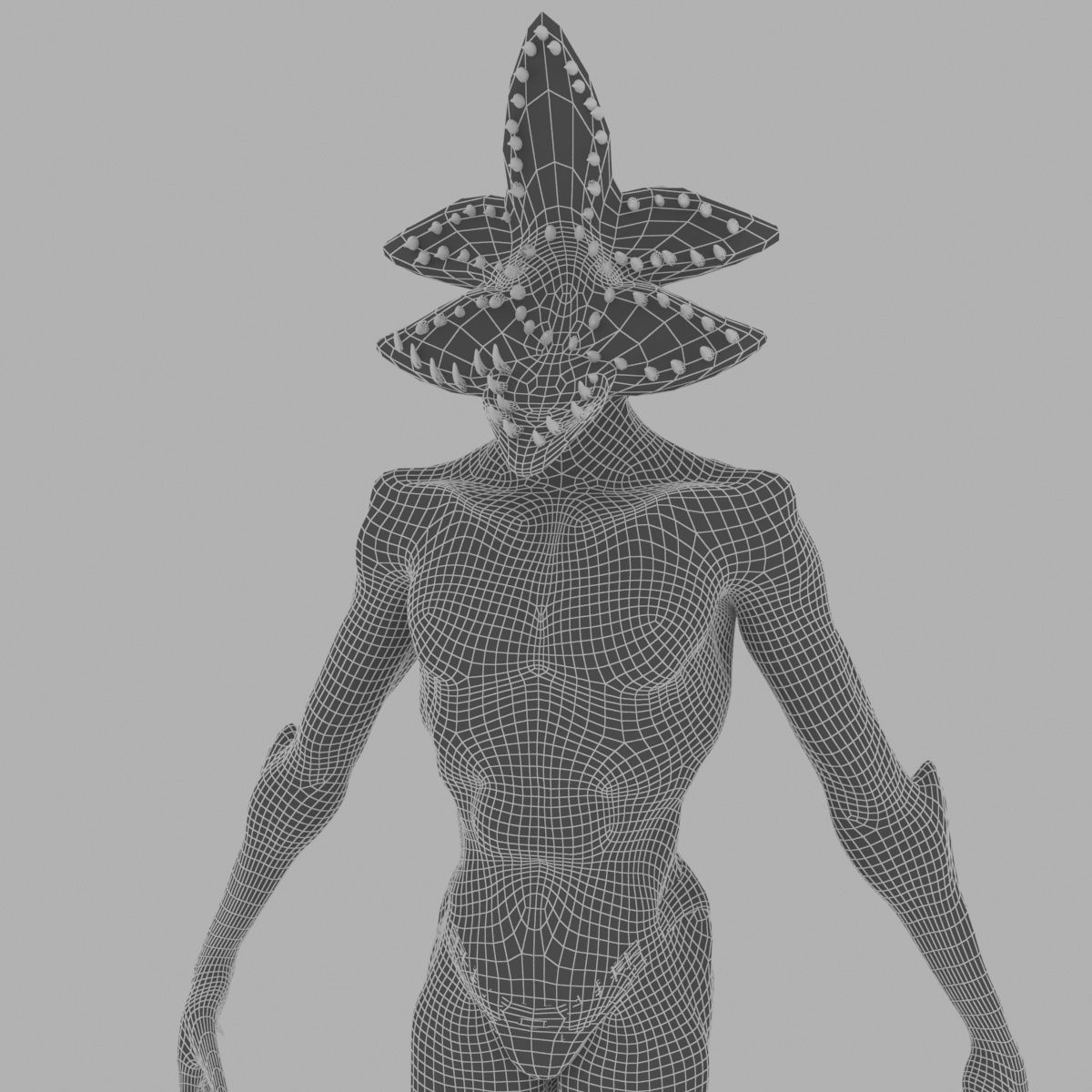 Demogorgon alien creature with horns and claws Low-poly 3D model_10