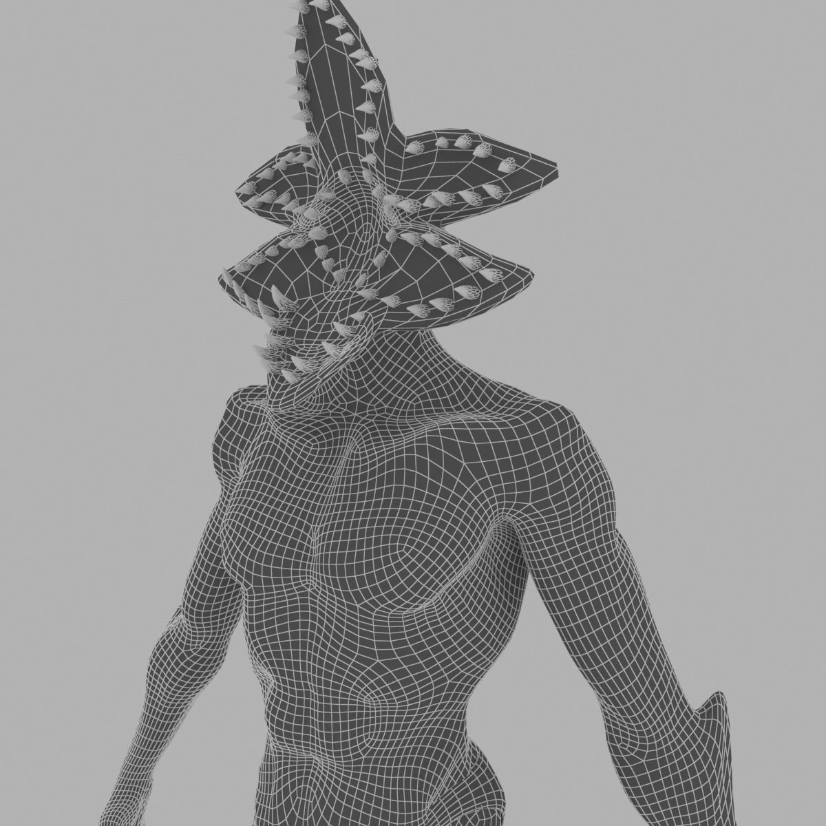 Demogorgon alien creature with horns and claws Low-poly 3D model_11