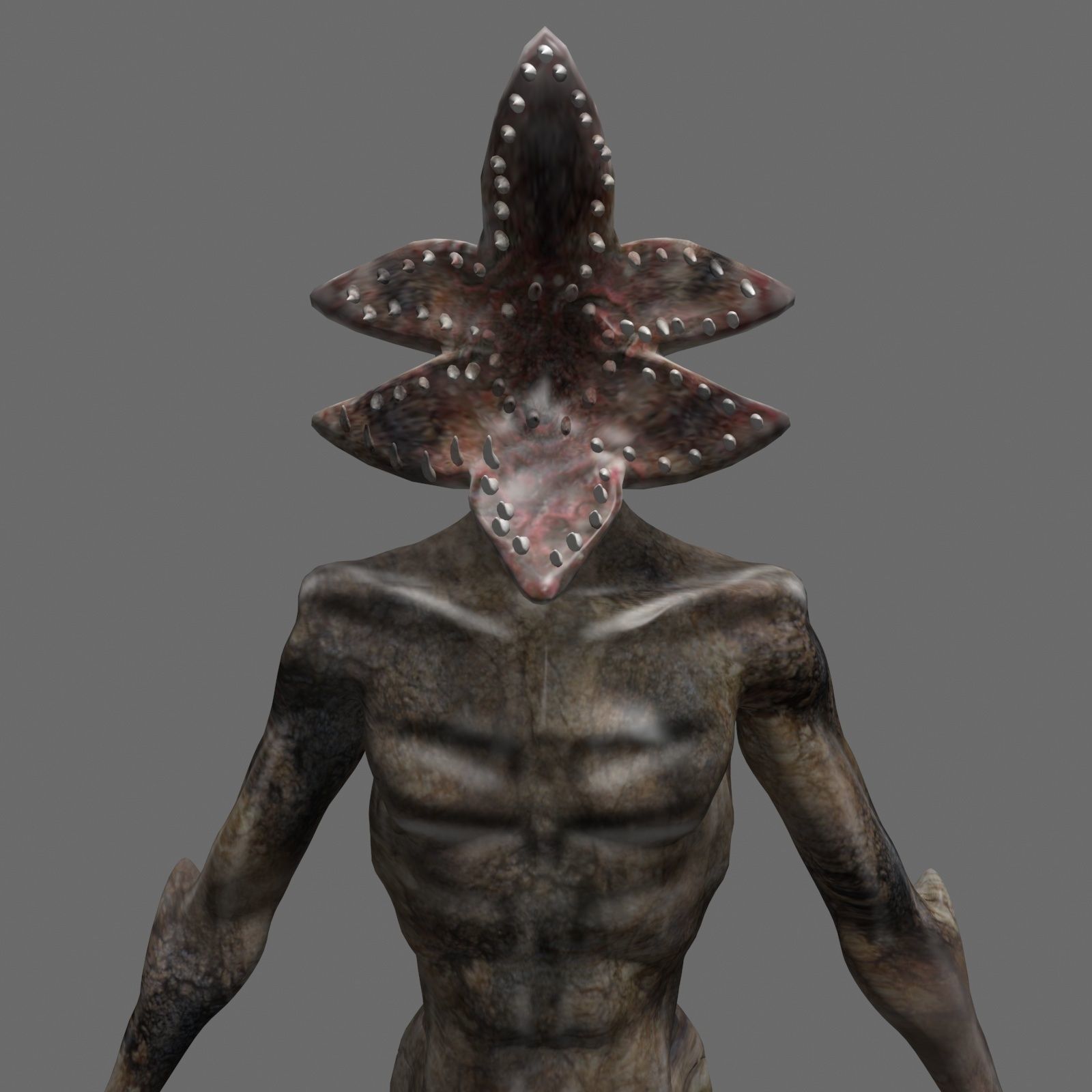 Demogorgon alien creature with horns and claws Low-poly 3D model_2