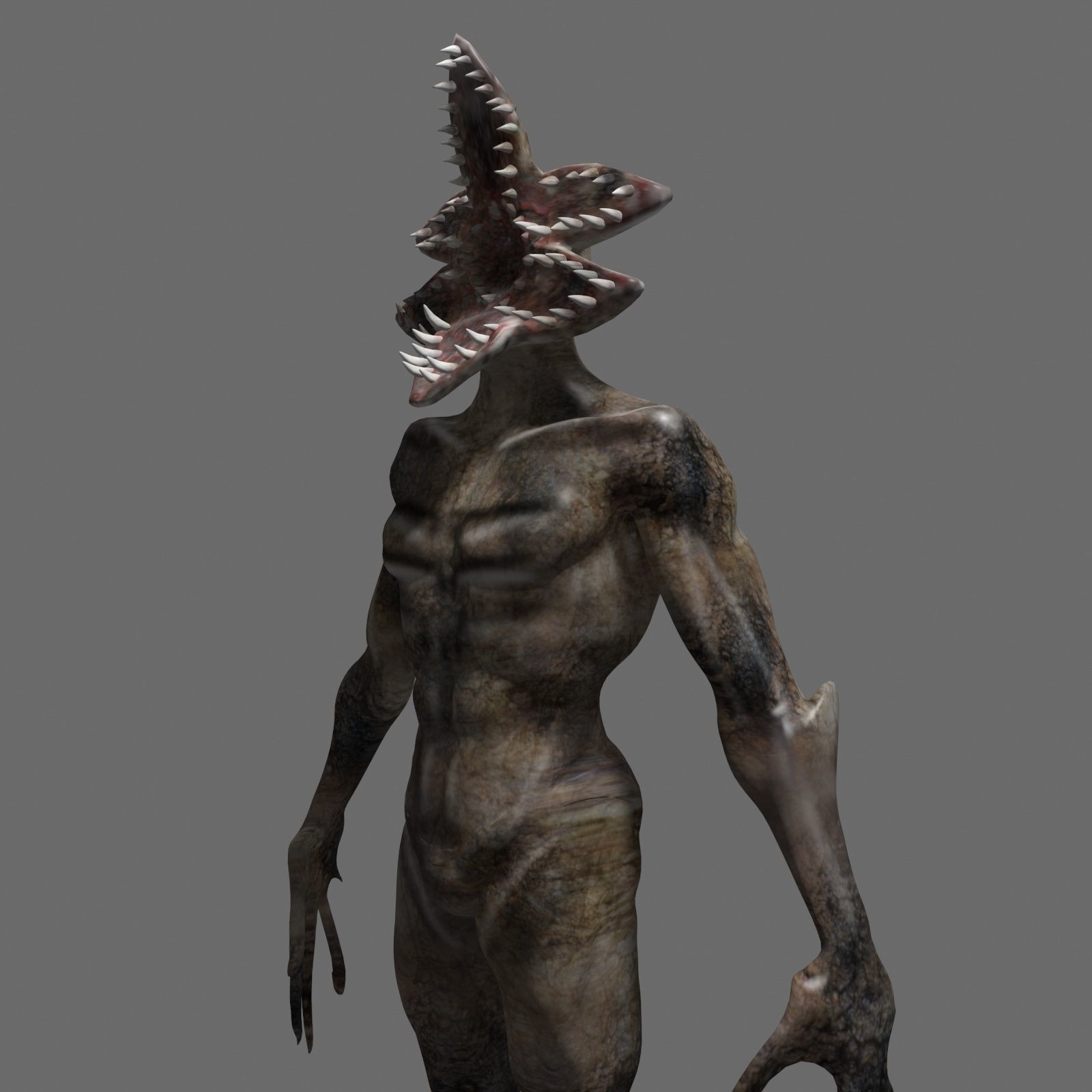 Demogorgon alien creature with horns and claws Low-poly 3D model_6