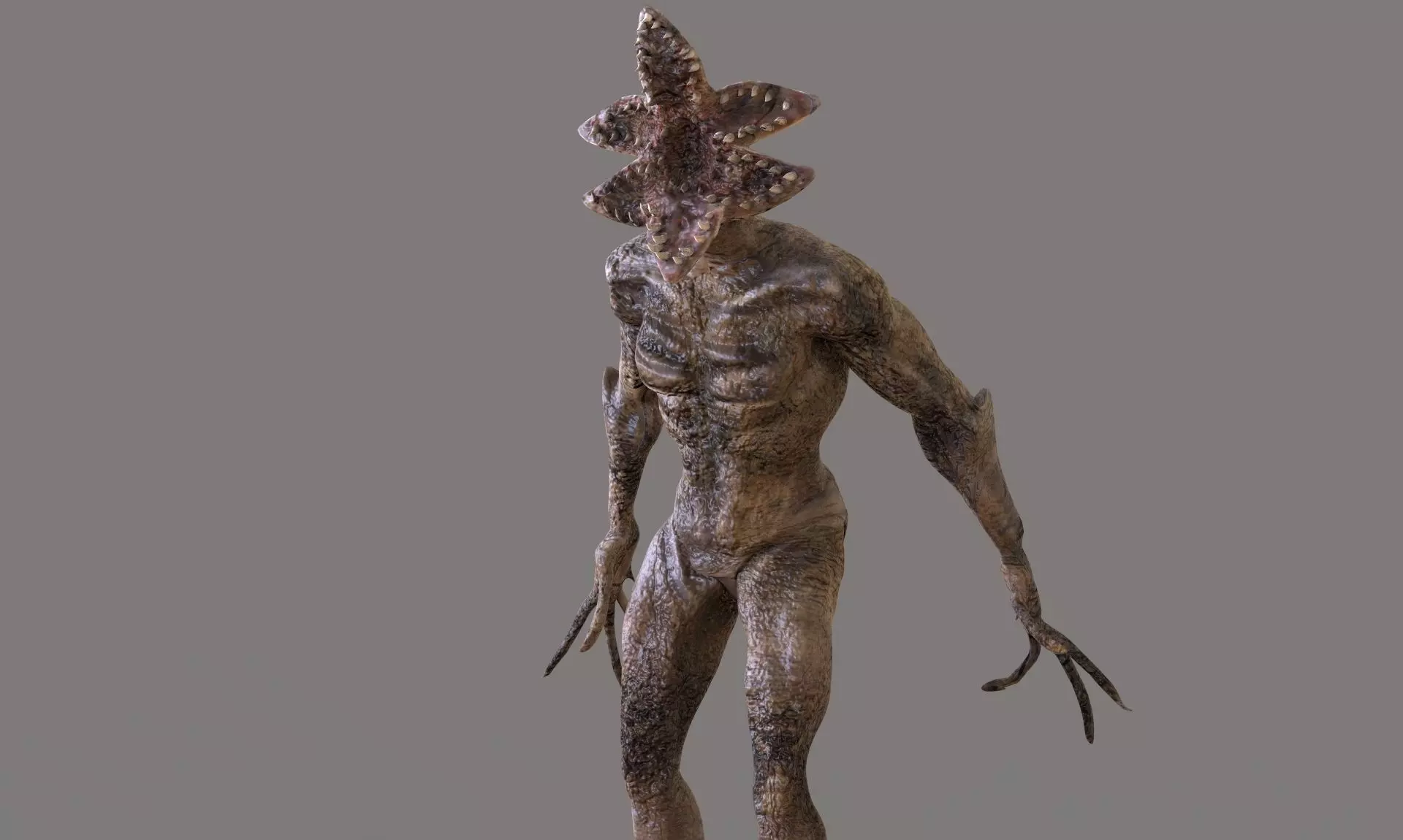 Demogorgon alien creature with horns and claws Low-poly 3D model_0