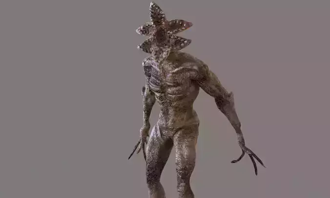 Demogorgon alien creature with horns and claws Low-poly 3D model