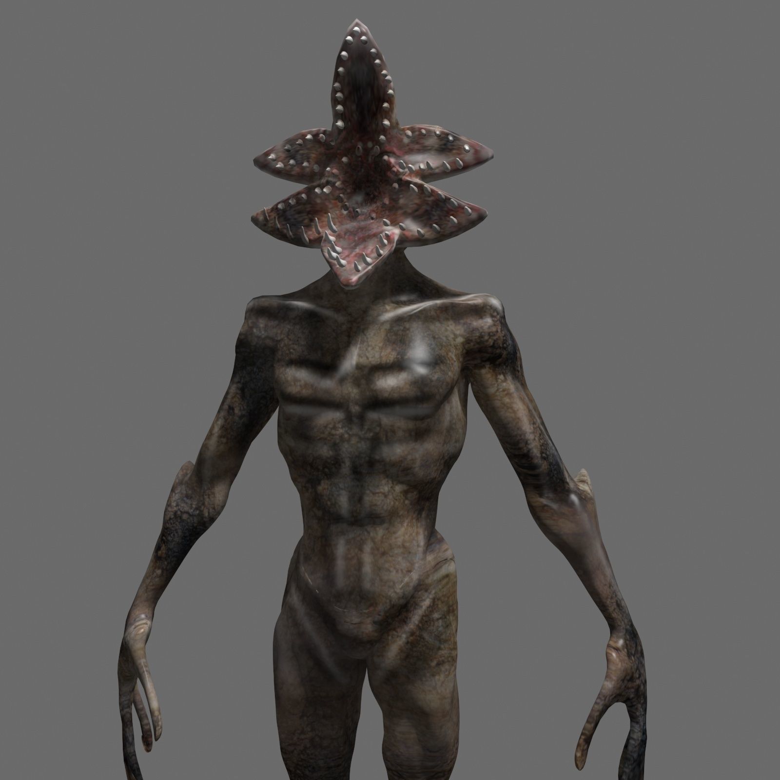 Demogorgon alien creature with horns and claws Low-poly 3D model_4
