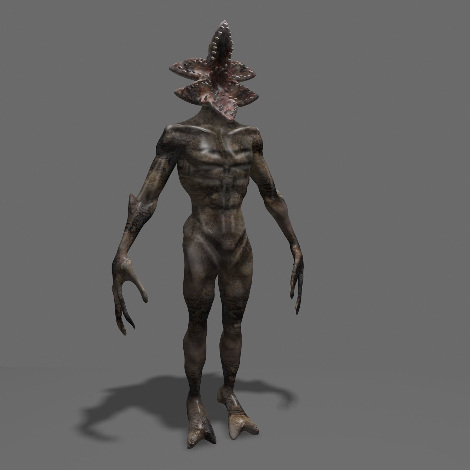 Demogorgon alien creature with horns and claws Low-poly 3D model_9