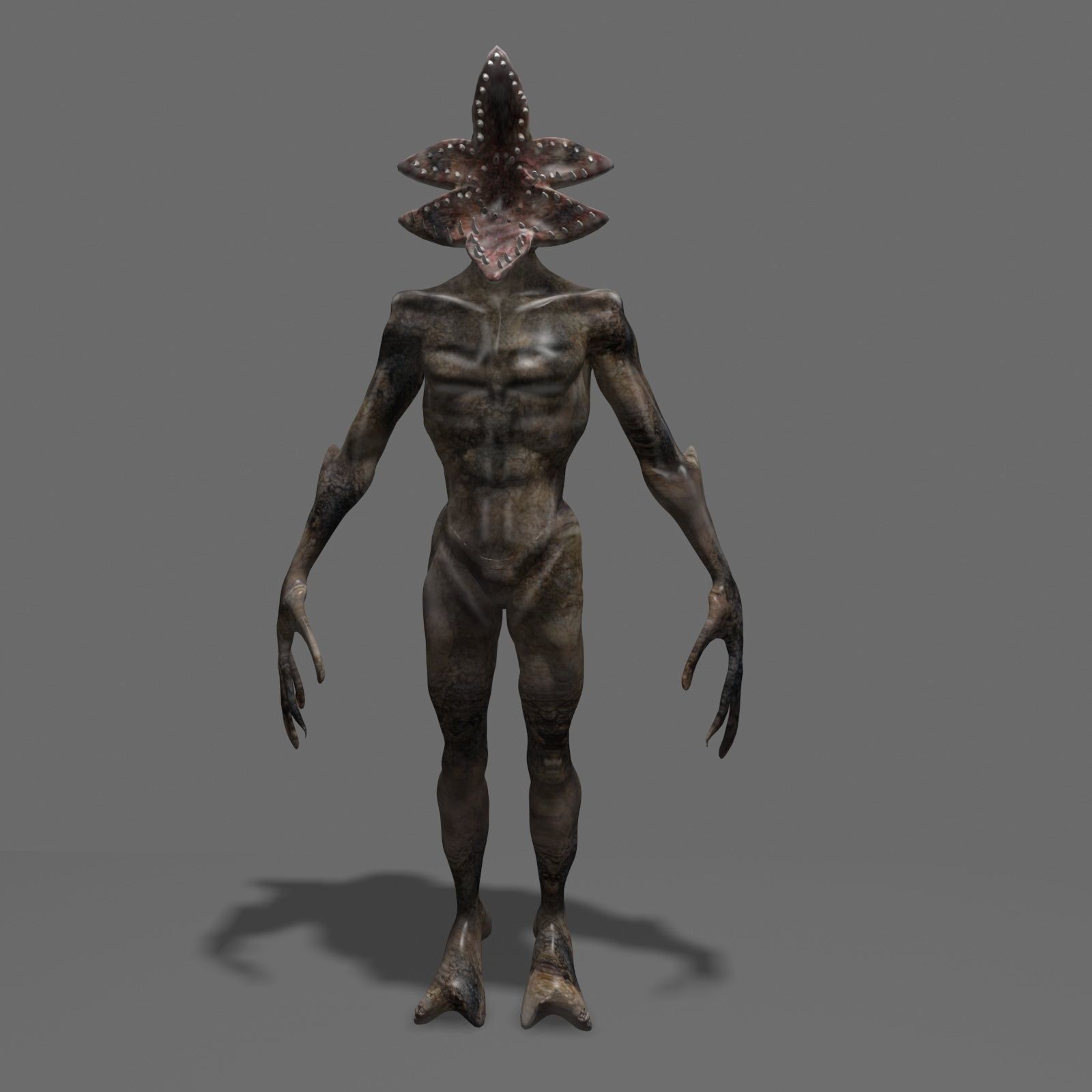 Demogorgon alien creature with horns and claws Low-poly 3D model_7