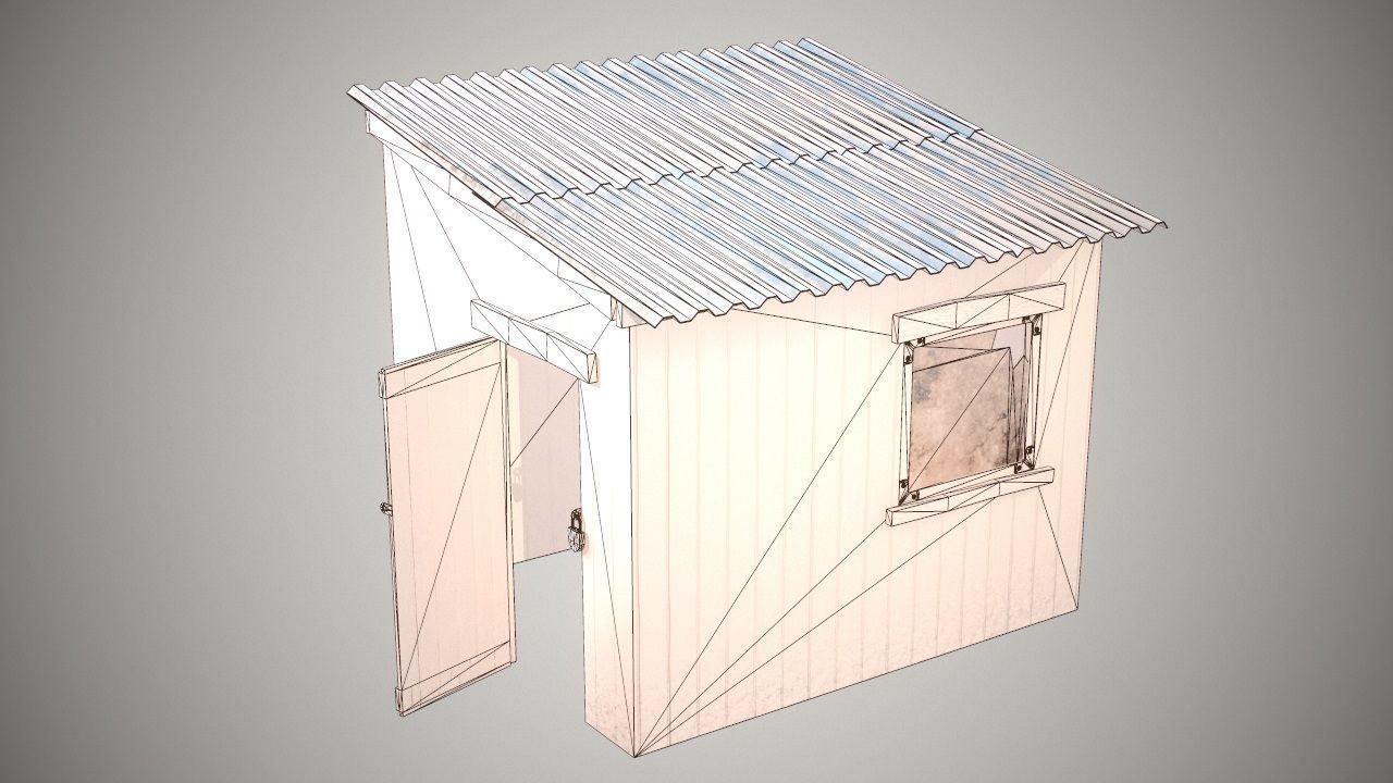 Low Poly Small Wooden Cabin Shed PBR Low-poly 3D model_3