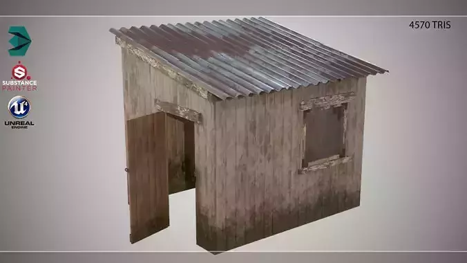Low Poly Small Wooden Cabin Shed PBR Low-poly 3D model