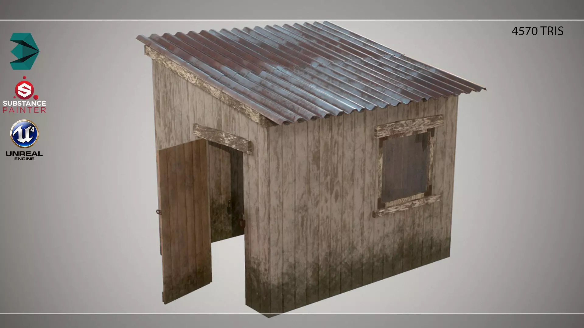 Low Poly Small Wooden Cabin Shed PBR Low-poly 3D model_0
