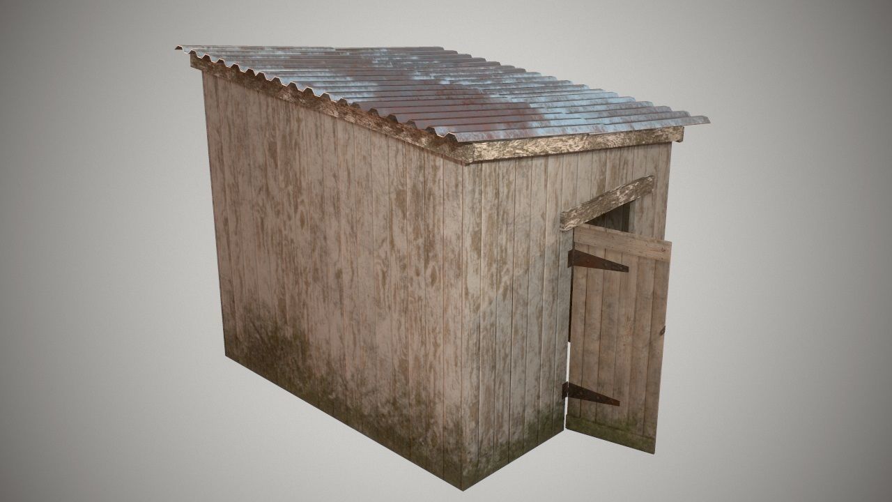 Low Poly Small Wooden Cabin Shed PBR Low-poly 3D model_5