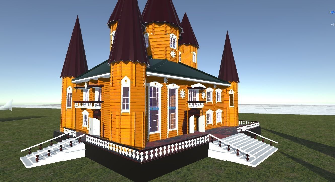 Russian wooden house in Siberian village -1 Terem for 3D games