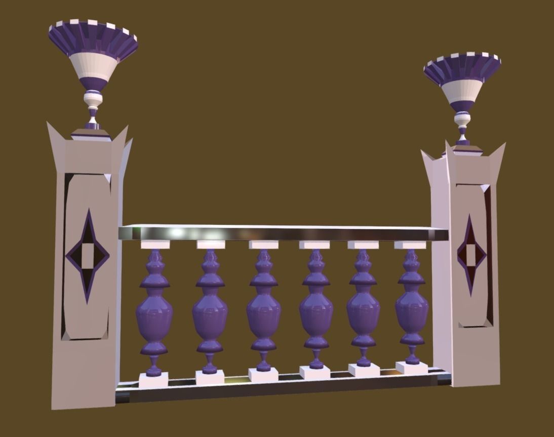 Balustrade Violaceous Palace Decor Baroque - 3 Low-poly  3D model