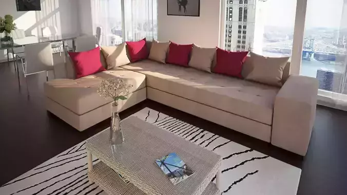 Sofa 3d model living room in modern apartment