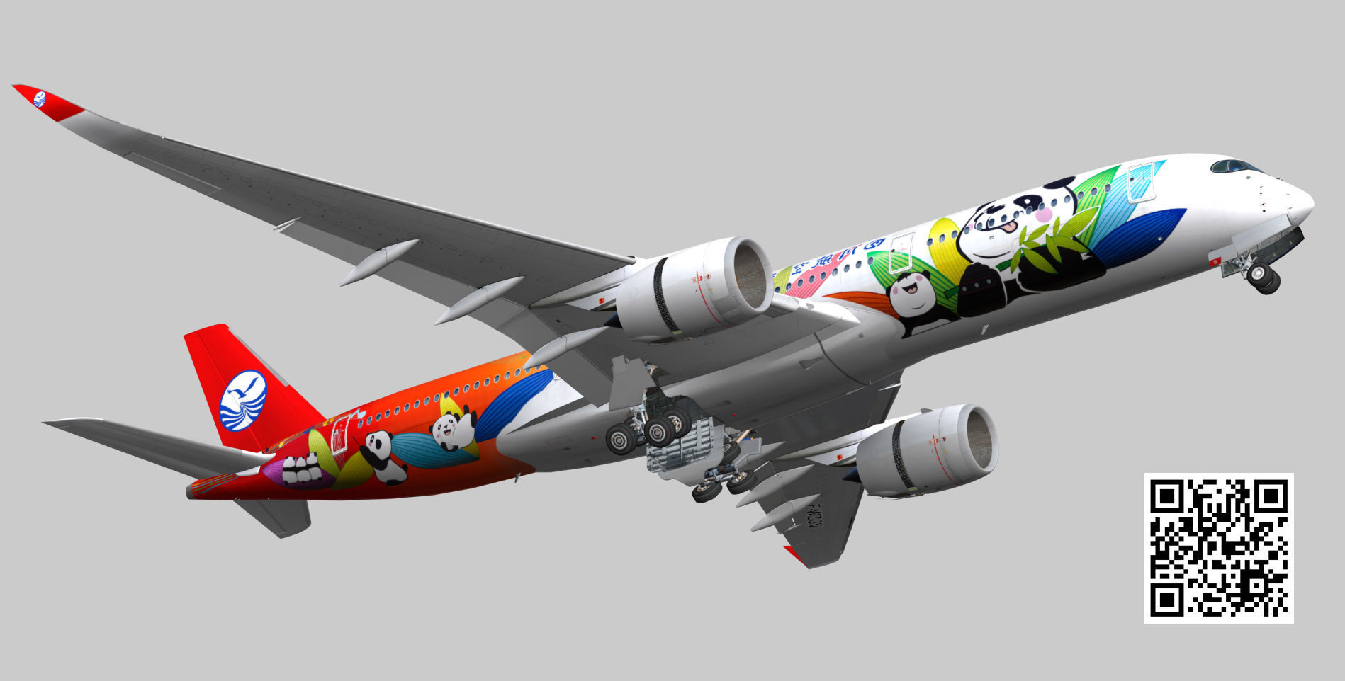 Airbus A350-900 XWB Sichuan Airlines livery Low-poly 3D model_2
