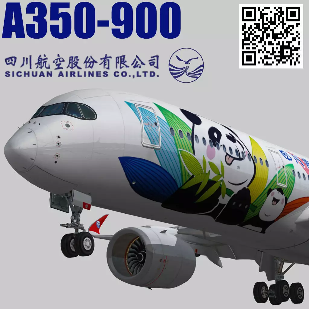 Airbus A350-900 XWB Sichuan Airlines livery Low-poly 3D model_0