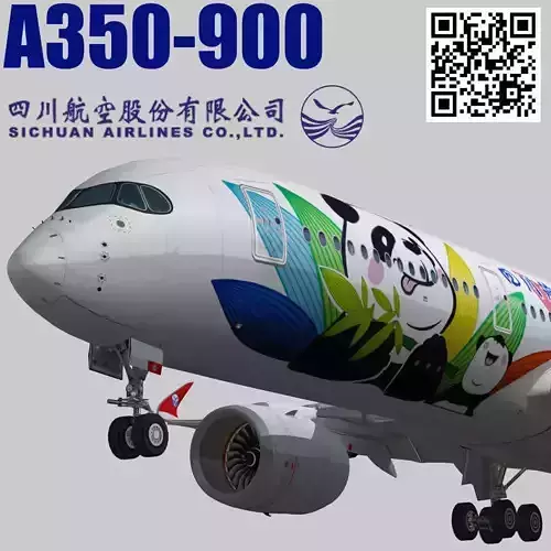 Airbus A350-900 XWB Sichuan Airlines livery Low-poly 3D model