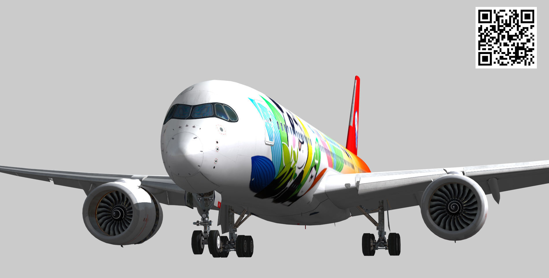 Airbus A350-900 XWB Sichuan Airlines livery Low-poly 3D model_1