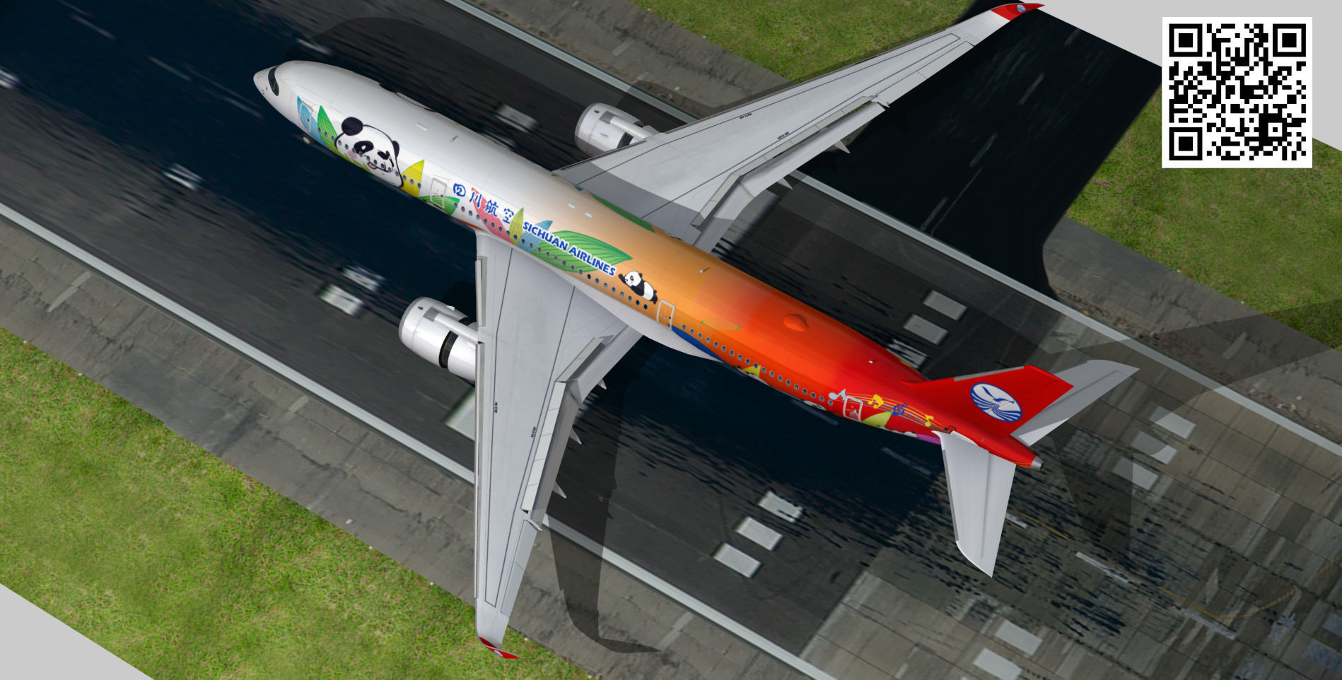 Airbus A350-900 XWB Sichuan Airlines livery Low-poly 3D model_10