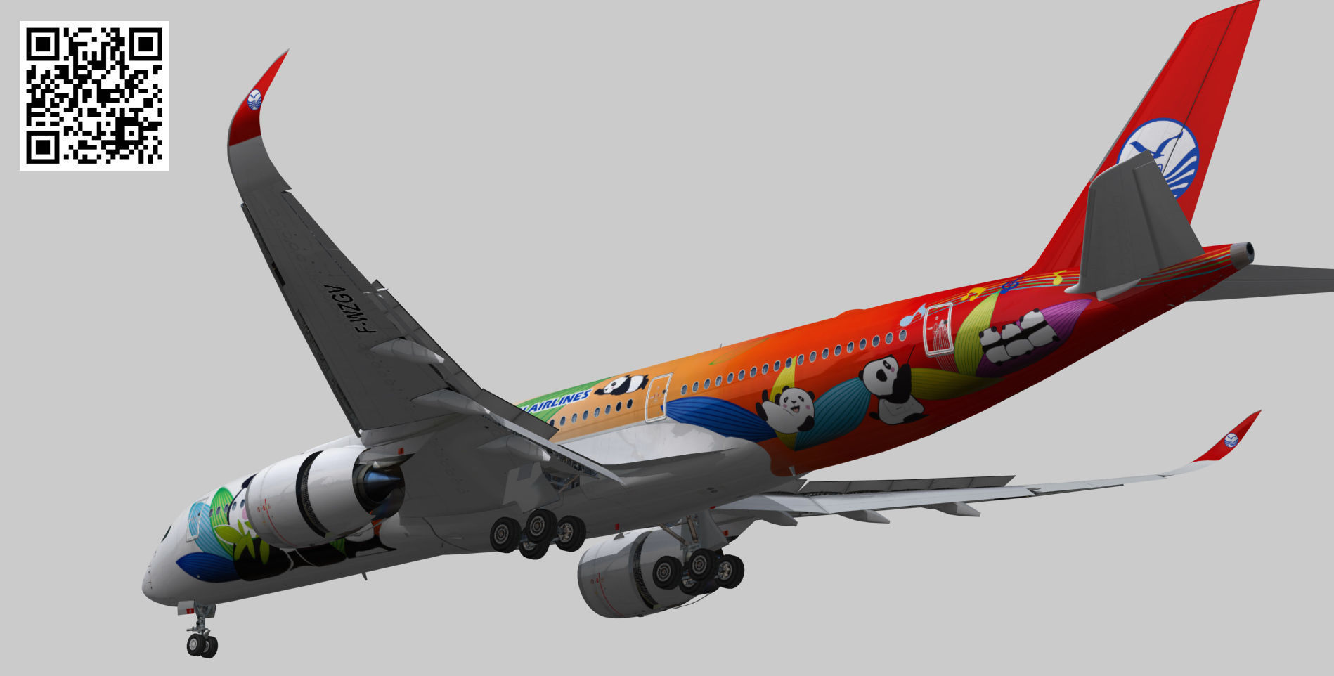 Airbus A350-900 XWB Sichuan Airlines livery Low-poly 3D model_5