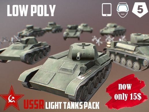 USSR Toon Light Tanks Pack Low-poly 3D model_0