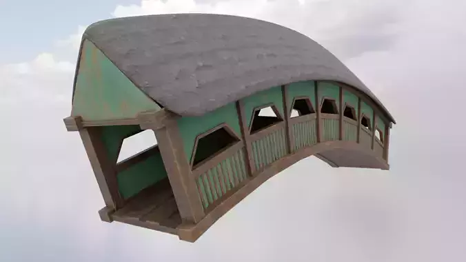 Curved Wooden Bridge Low-poly 3D model