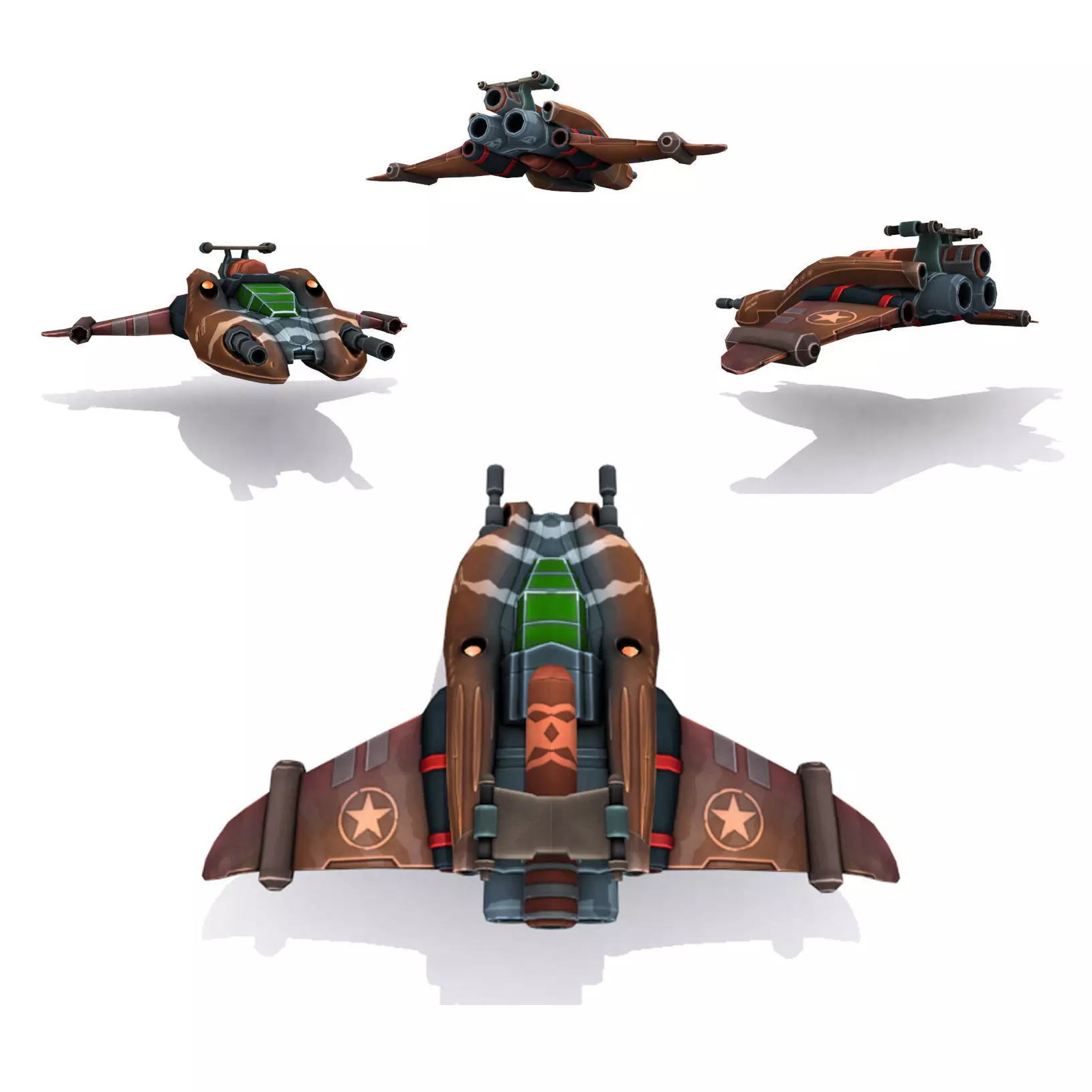 Combat spaceships Low-poly 3D model_0