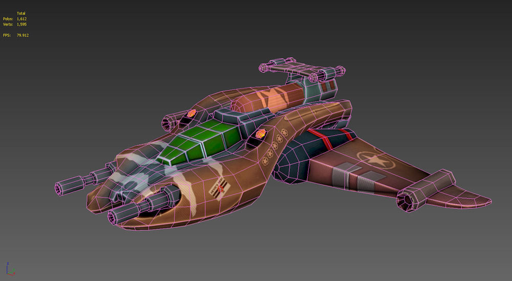 Combat spaceships Low-poly 3D model_7