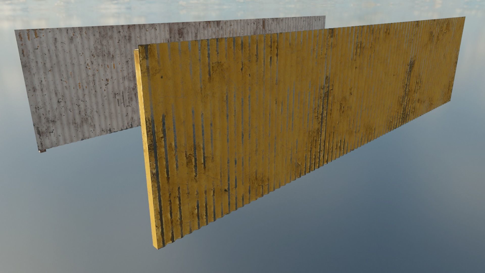 Low Poly PBR Modular Corrugated Fence Low-poly 3D model_1