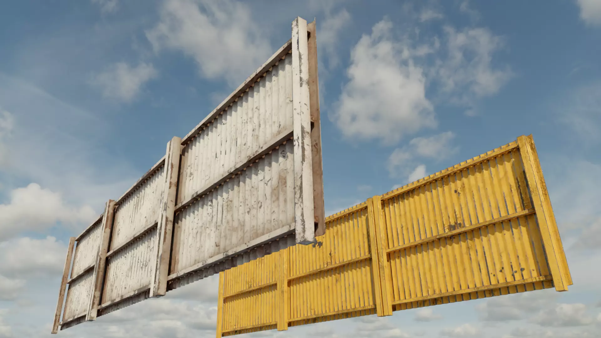 Low Poly PBR Modular Corrugated Fence Low-poly 3D model_0