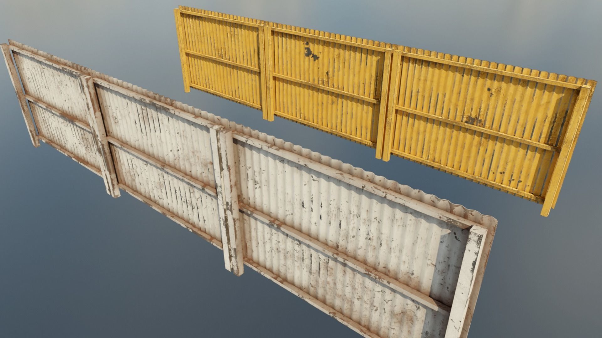 Low Poly PBR Modular Corrugated Fence Low-poly 3D model_3