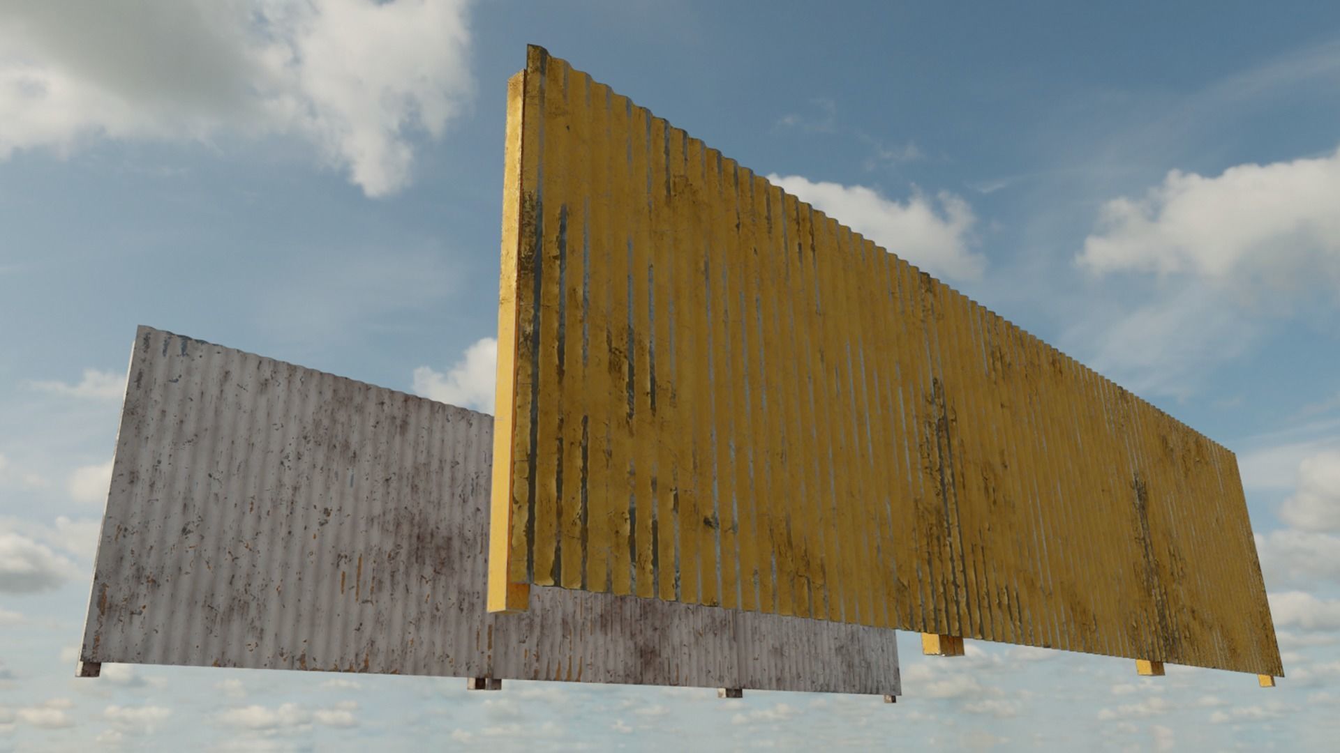 Low Poly PBR Modular Corrugated Fence Low-poly 3D model_2