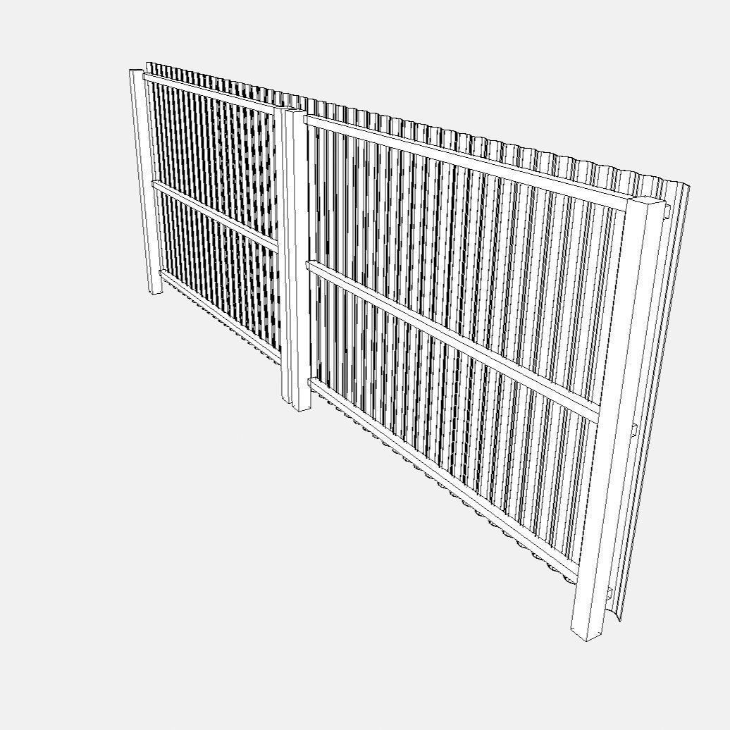 Low Poly PBR Modular Corrugated Fence Low-poly 3D model_4