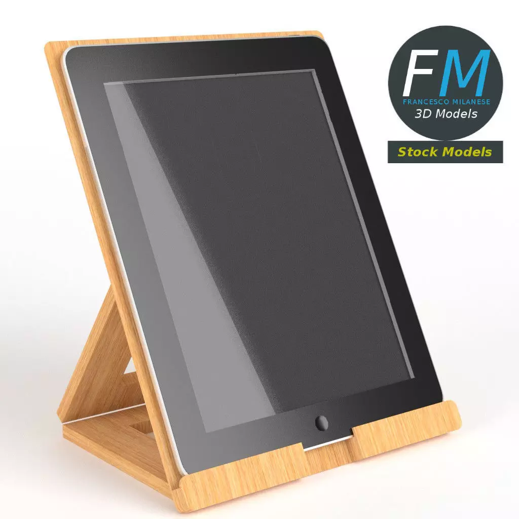 Tablet on desktop stand 3D model_0