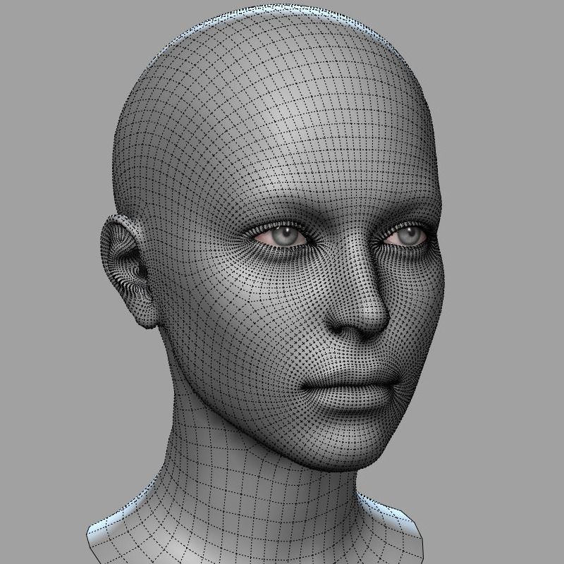 Female Head Low-poly 3D model_7