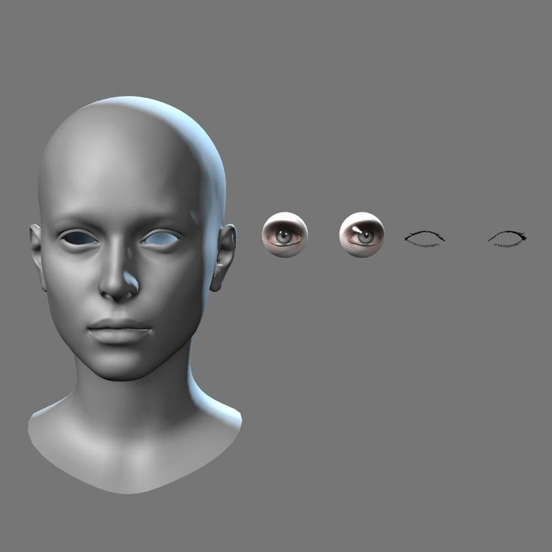 Female Head Low-poly 3D model_4